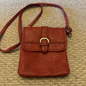 Red Leather Crossbody Shoulder Bag - Classic Buckle Design